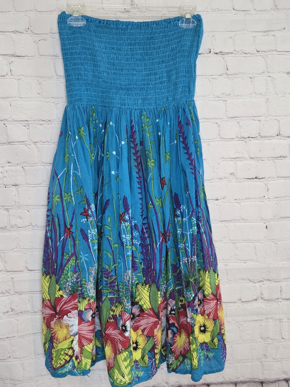y2k‎ gauzy smocked bodice tube midi dress botanical floral CottageCore Fairycore